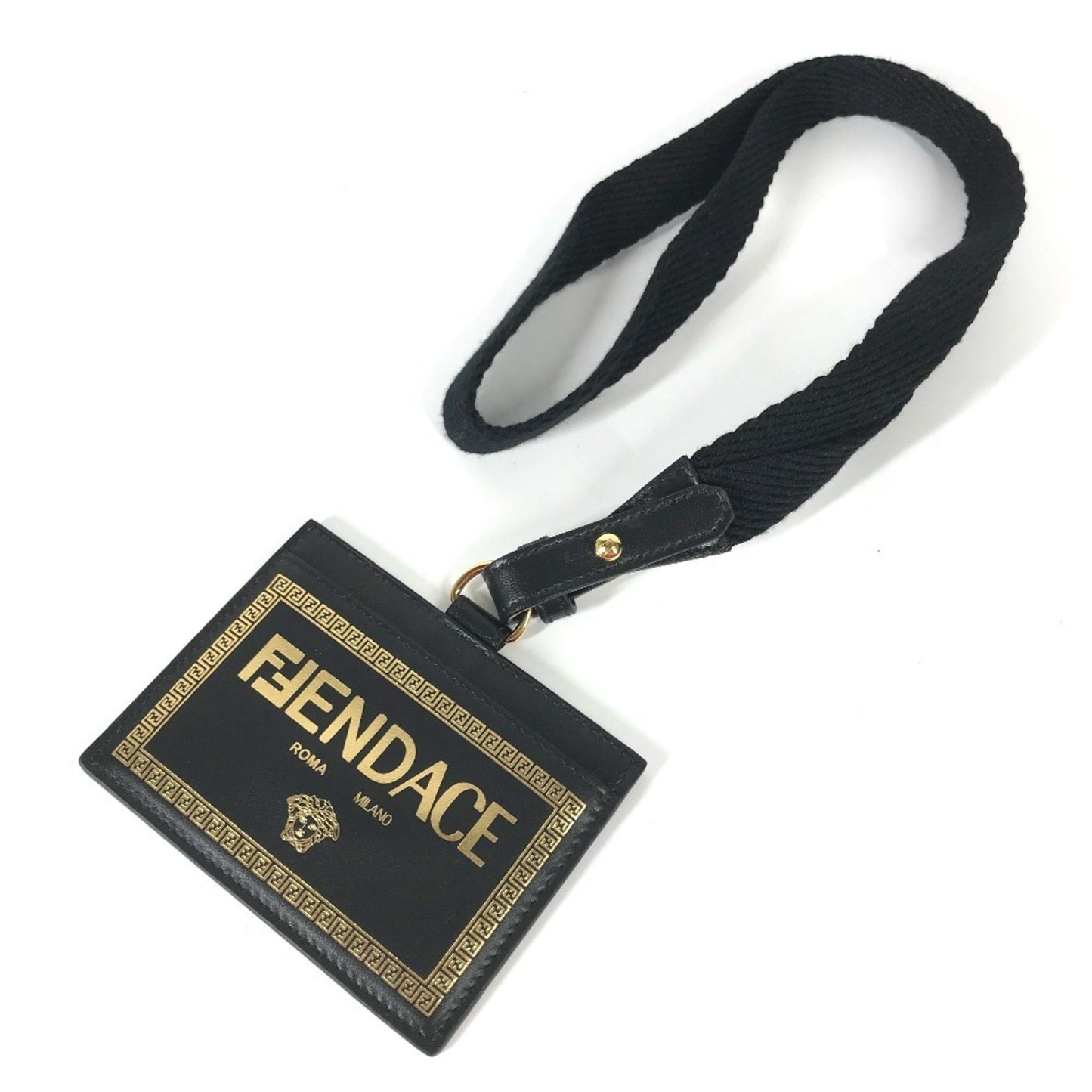 Versace X Fendi Collaboration Fendace Medusa Id Holder With Neck Strap