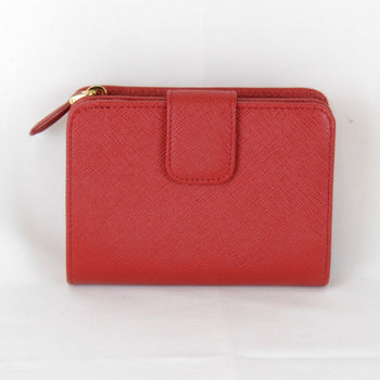 Prada Saffiano Iml018 Bi-Fold Wallet Leather Red