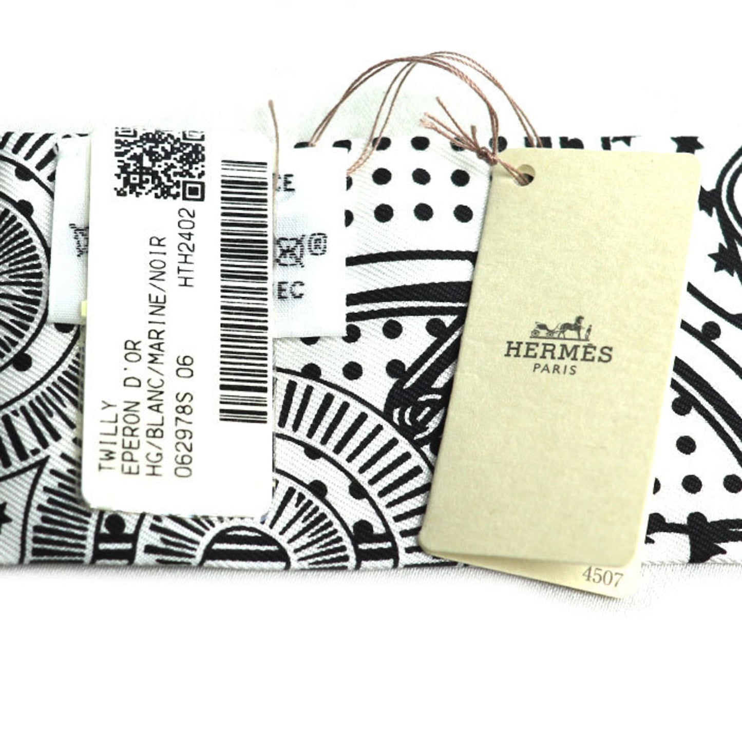 Hermes Twilly Eperon D'Or Golden Spur Scarf Muffler In White/Black/Marine (H062978S 06)