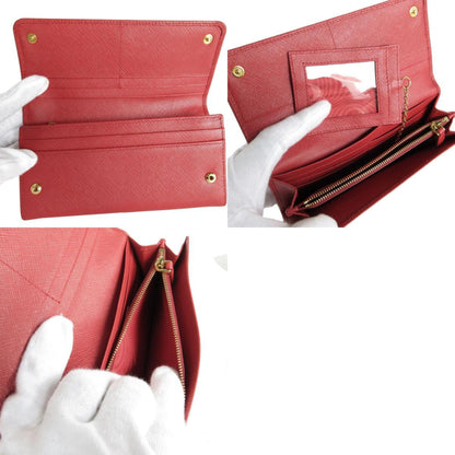 Prada Long Wallet Leather Red Gold