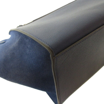 Celine Trapeze Leather Suede Turnlock Handbag Shoulder Bag Navy X Silver Hardware