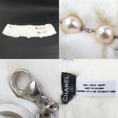 Chanel Scarf Tippet Rabbit Fur Faux Pearl White