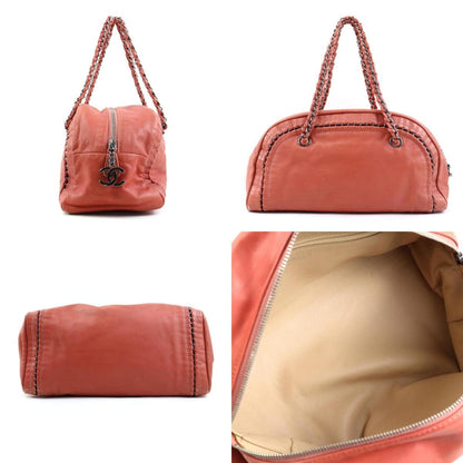 Chanel Handbag Leather Orange Pink