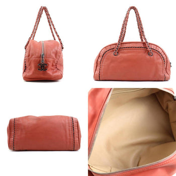 Chanel Handbag Leather Orange Pink