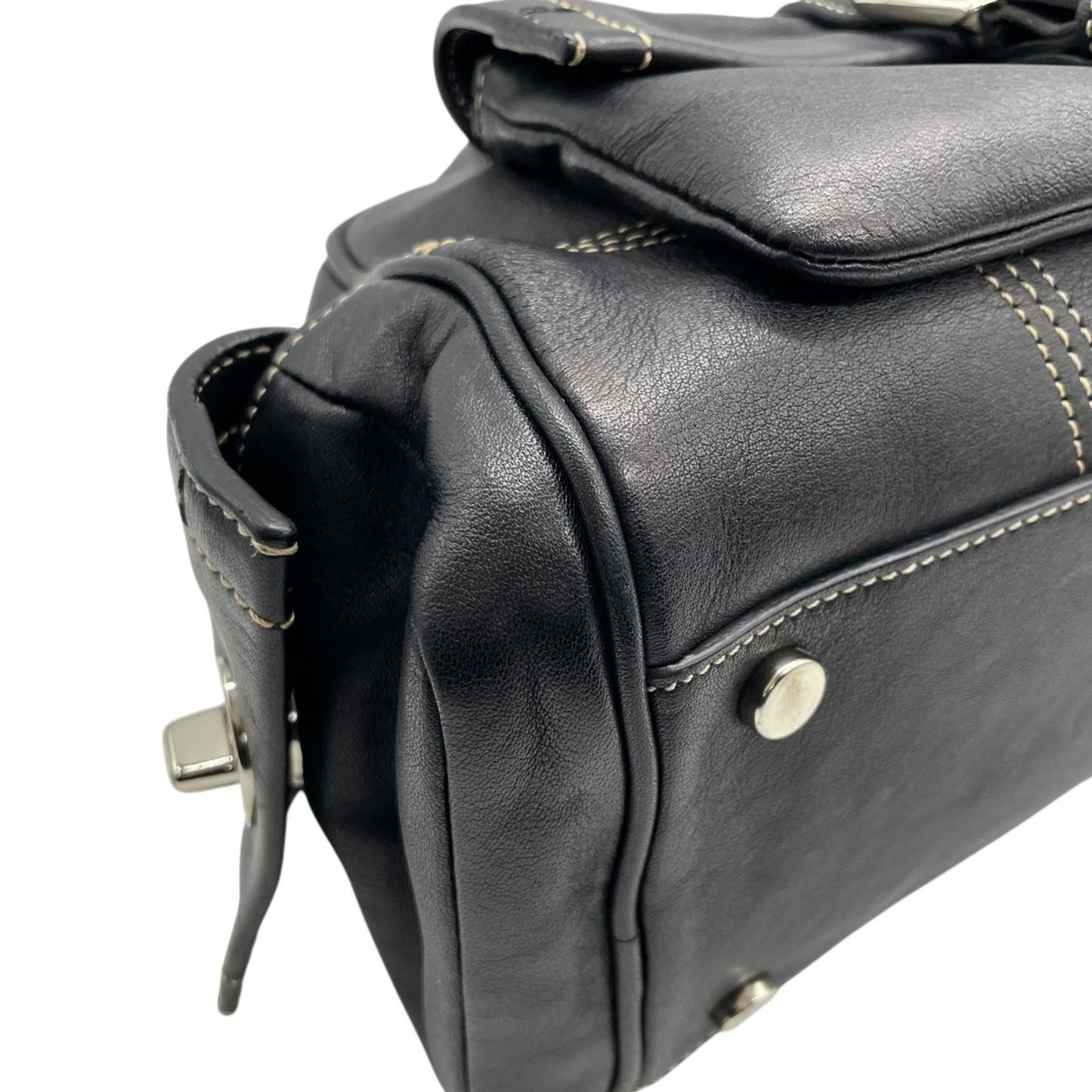 Coach Soho Boston Leather Satchel Bag In Black With Silver Hardware