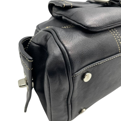 Coach Soho Boston Leather Satchel Bag In Black With Silver Hardware