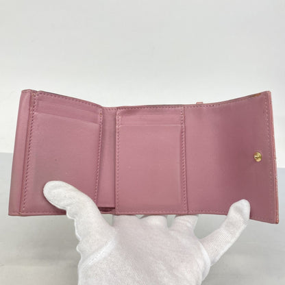 Christian Dior Tri-Fold Wallet Cannage Enamel Pink Champagne