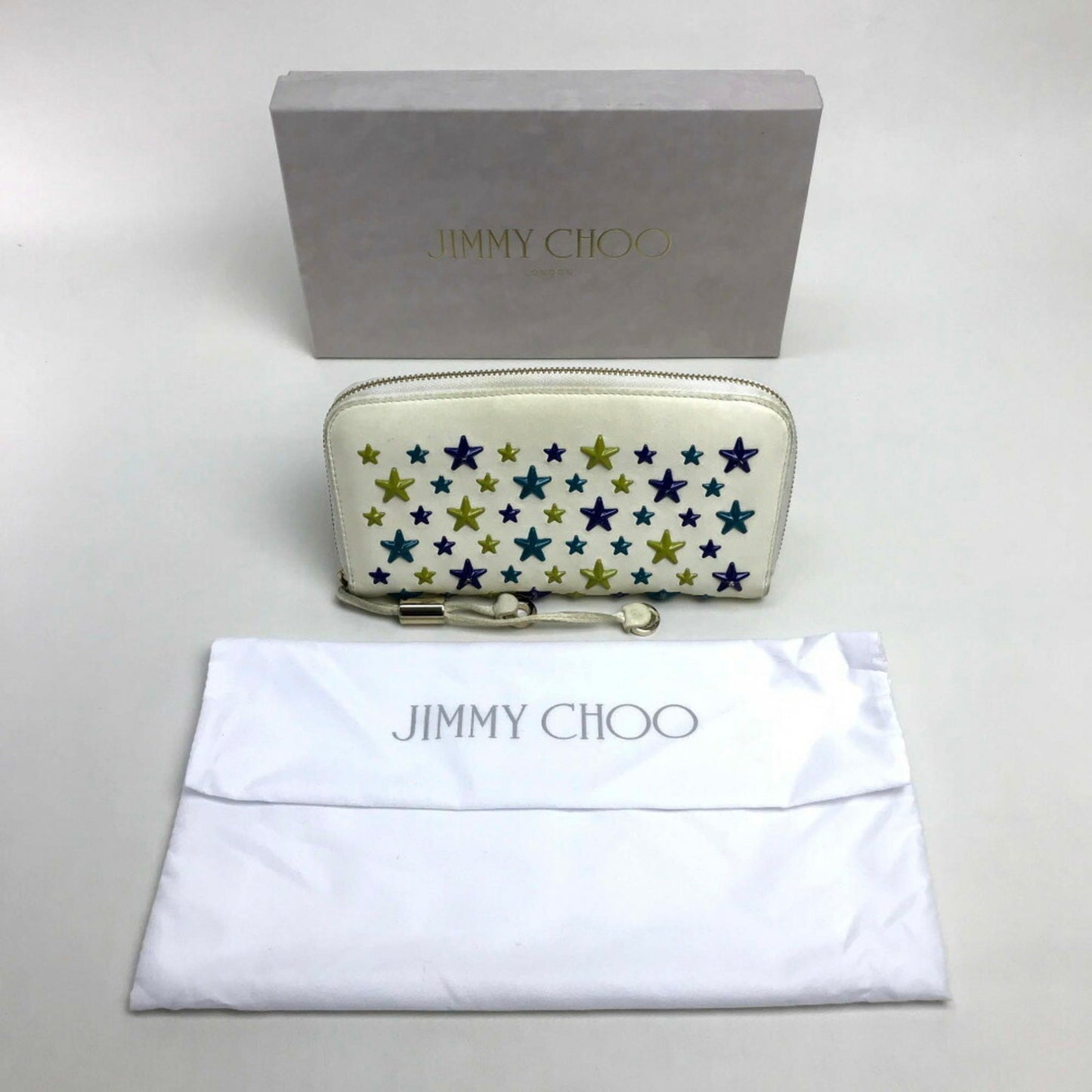 Jimmy Choo Jimmy Choo Round Long Wallet Star Studs Accessories Small Items Leather Off-White
