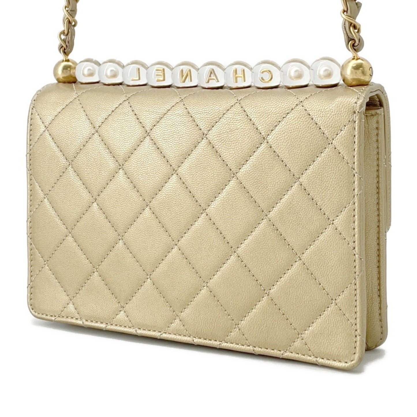 Chanel Chain Shoulder Bag Matelasse Coco Mark Leather Clear Pearl As0585 Chanel