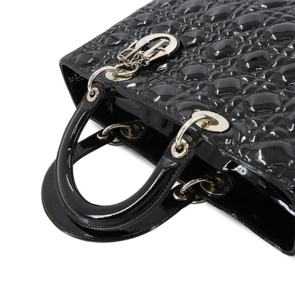 Christian Dior Cannage Lady Large 2-Way Hand/Shoulder Bag In Black Enamel