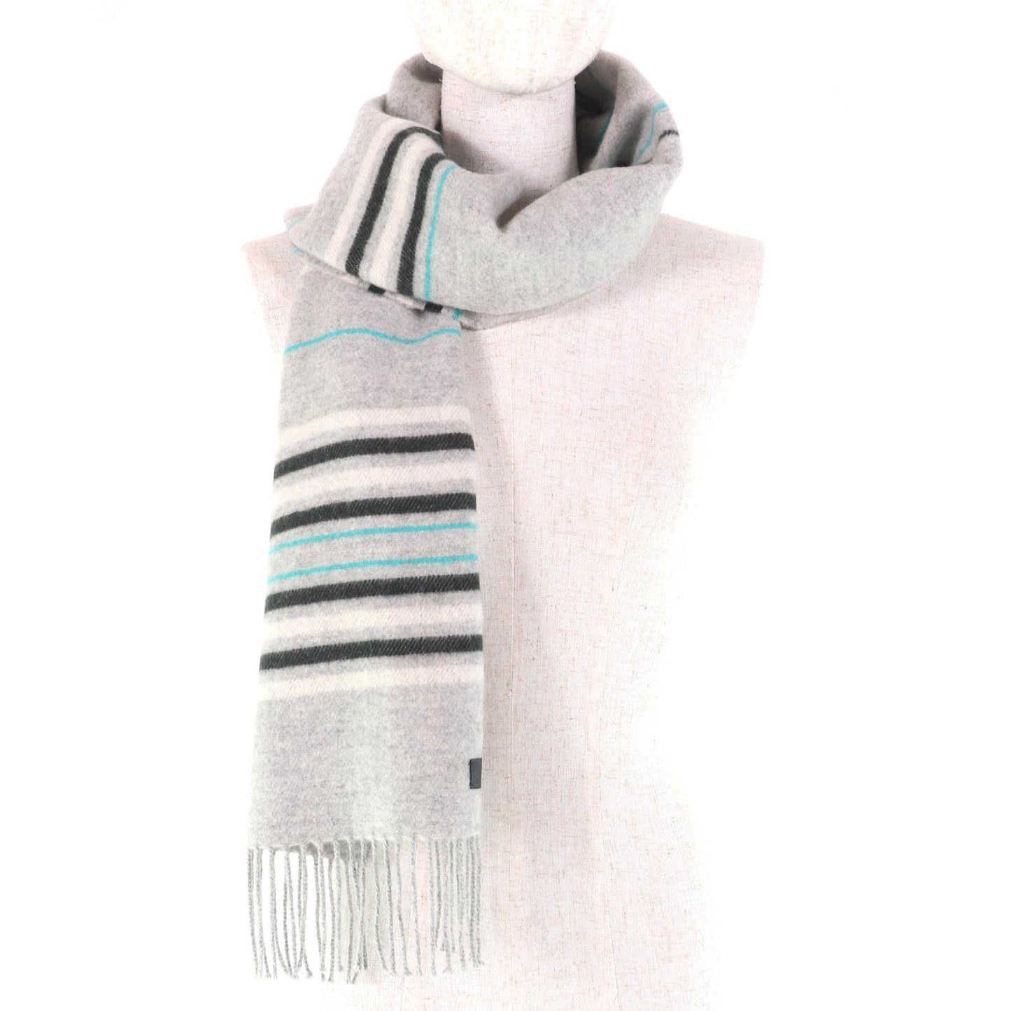 Hermes Neo Rocabar 100% Cashmere Gris Chine Leather Logo Patch Fringe Scarf/Shawl With Box