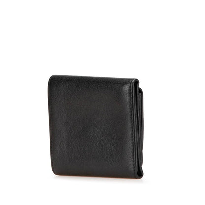 Chanel Camellia Coco Mark Tri-Fold Wallet Compact Black Lambskin