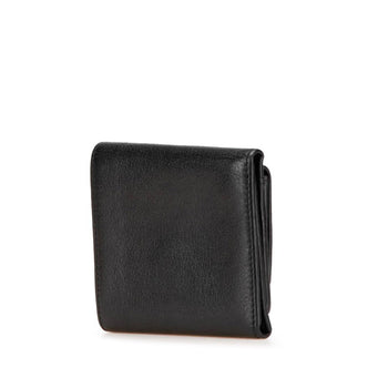 Chanel Camellia Coco Mark Tri-Fold Wallet Compact Black Lambskin