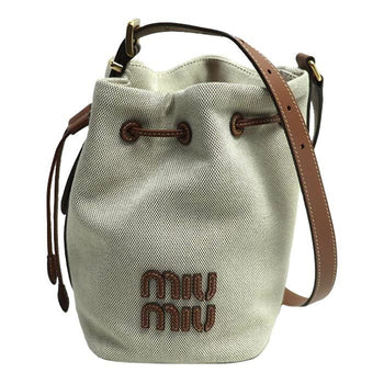 Miumiu Miu Bucket Bag Shoulder Beige/Brown 5Be090