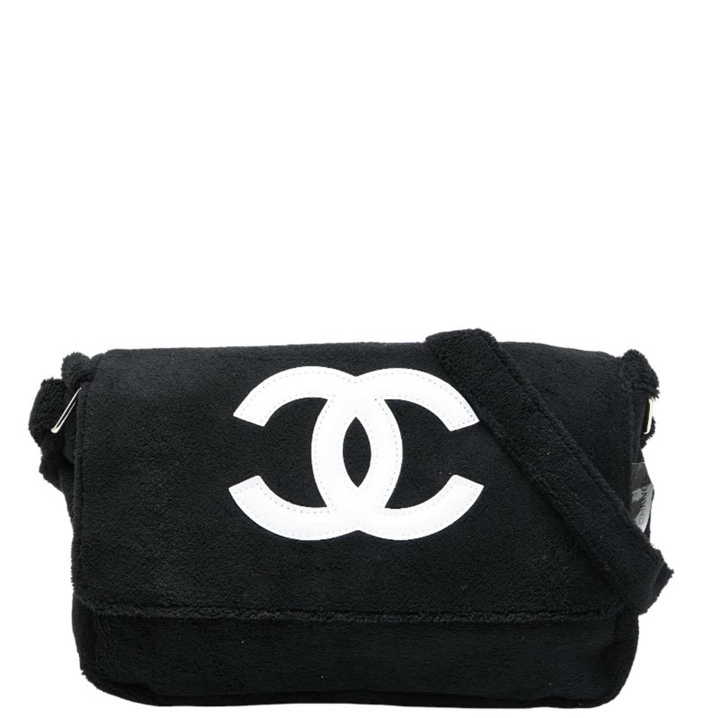 Chanel Coco Mark Novelty Crossbody Shoulder Bag In Black And White With Pile
