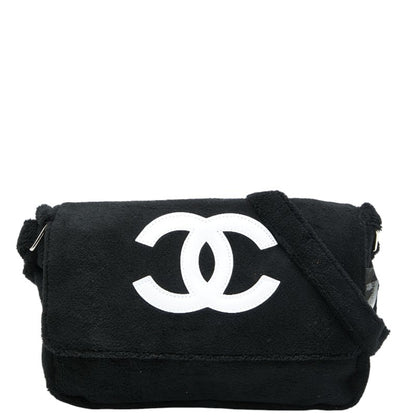 Chanel Coco Mark Novelty Crossbody Shoulder Bag In Black And White With Pile