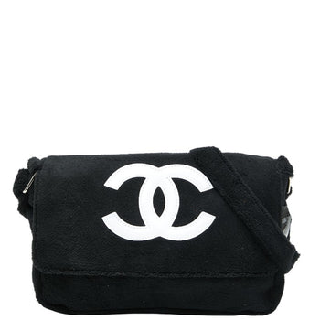 Chanel Coco Mark Novelty Crossbody Shoulder Bag In Black And White With Pile