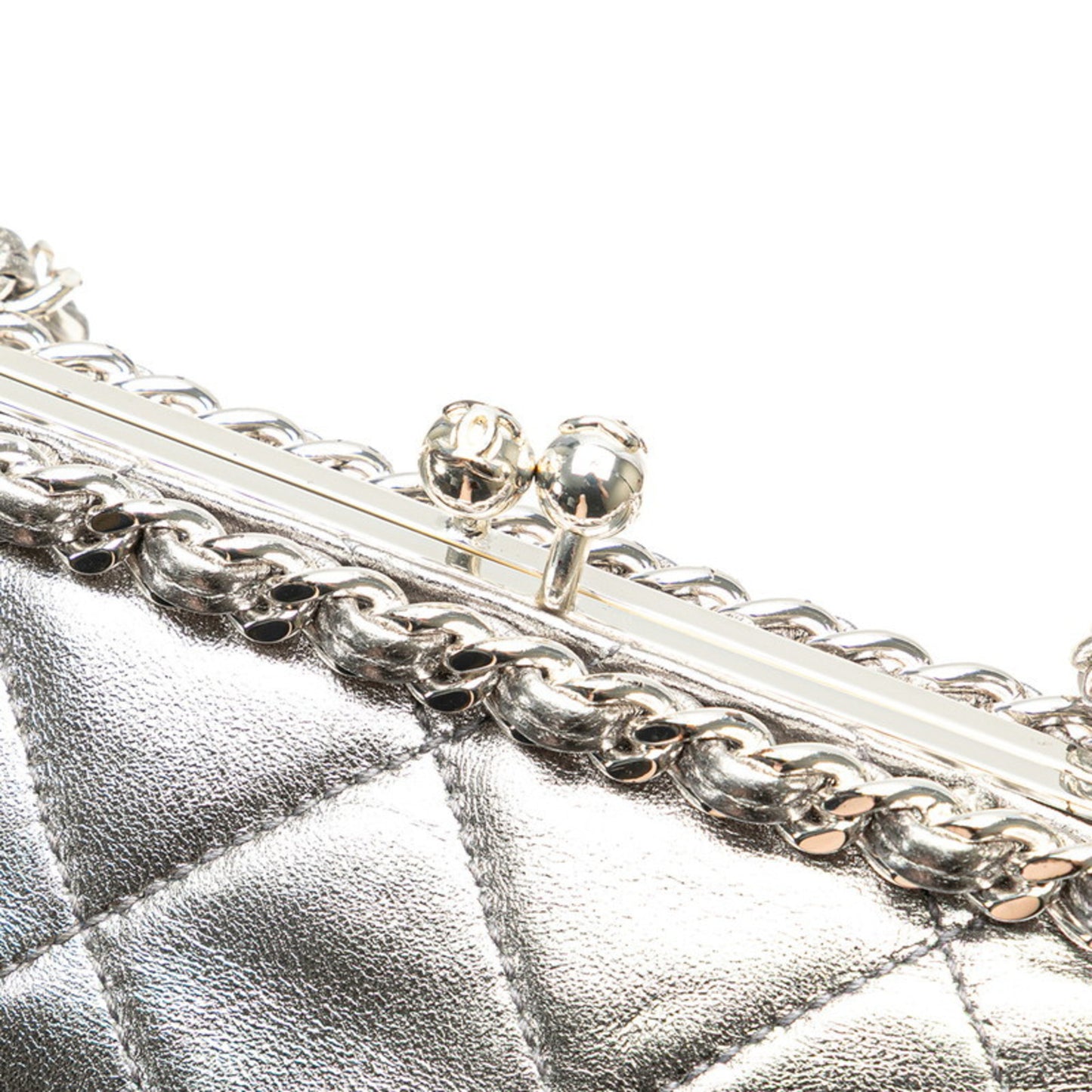 Chanel Matelasse Coco Mark Clasp Chain Shoulder Bag In Silver Lambskin