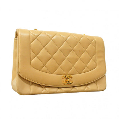 Chanel Diana Matelasse Chain Shoulder Bag In Beige Lambskin