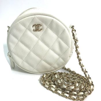 Chanel Cc Coco Mark Pochette Matelasse Quilted Round Chain Shoulder Bag In Caviar Leather