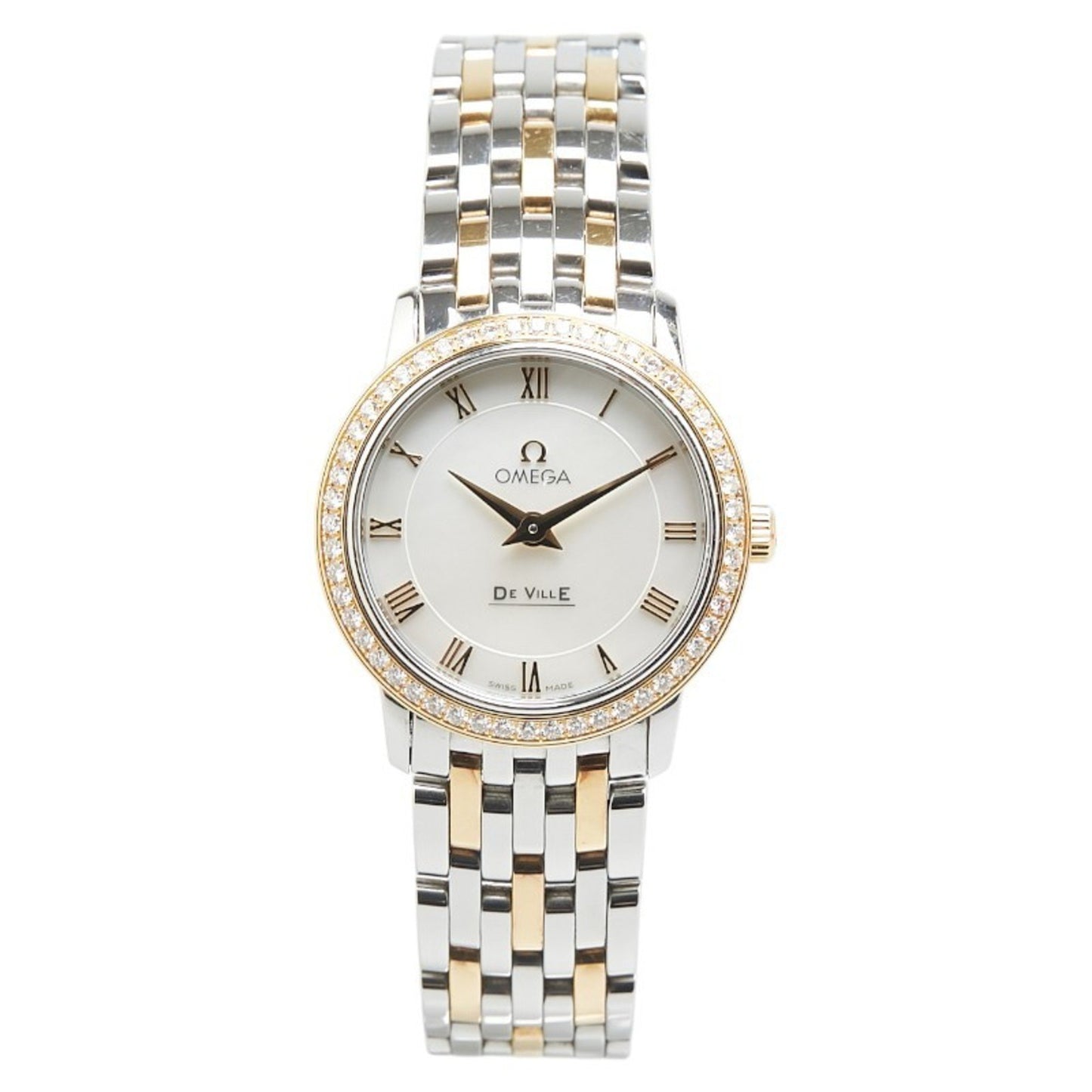Omega De Ville Prestige Diamond Bezel Watch 413.25.27.60.05.001 Quartz White Dial Stainless Steel