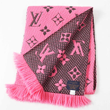Louis Vuitton M76070 Echarpe Logomania Shine Wool And Silk Rose Pop Fringed Knit Scarf