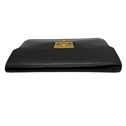 Valextra Clutch Bag/Second Bag In Black Leather With Gold Hardware