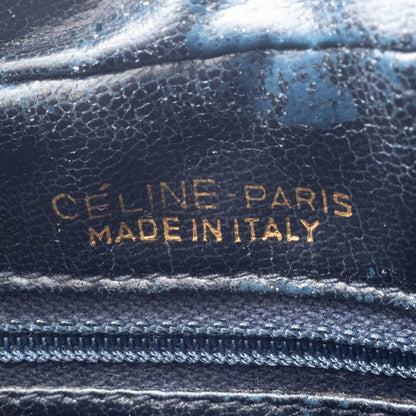 Celine Blason Shoulder Bag In Navy Macadam