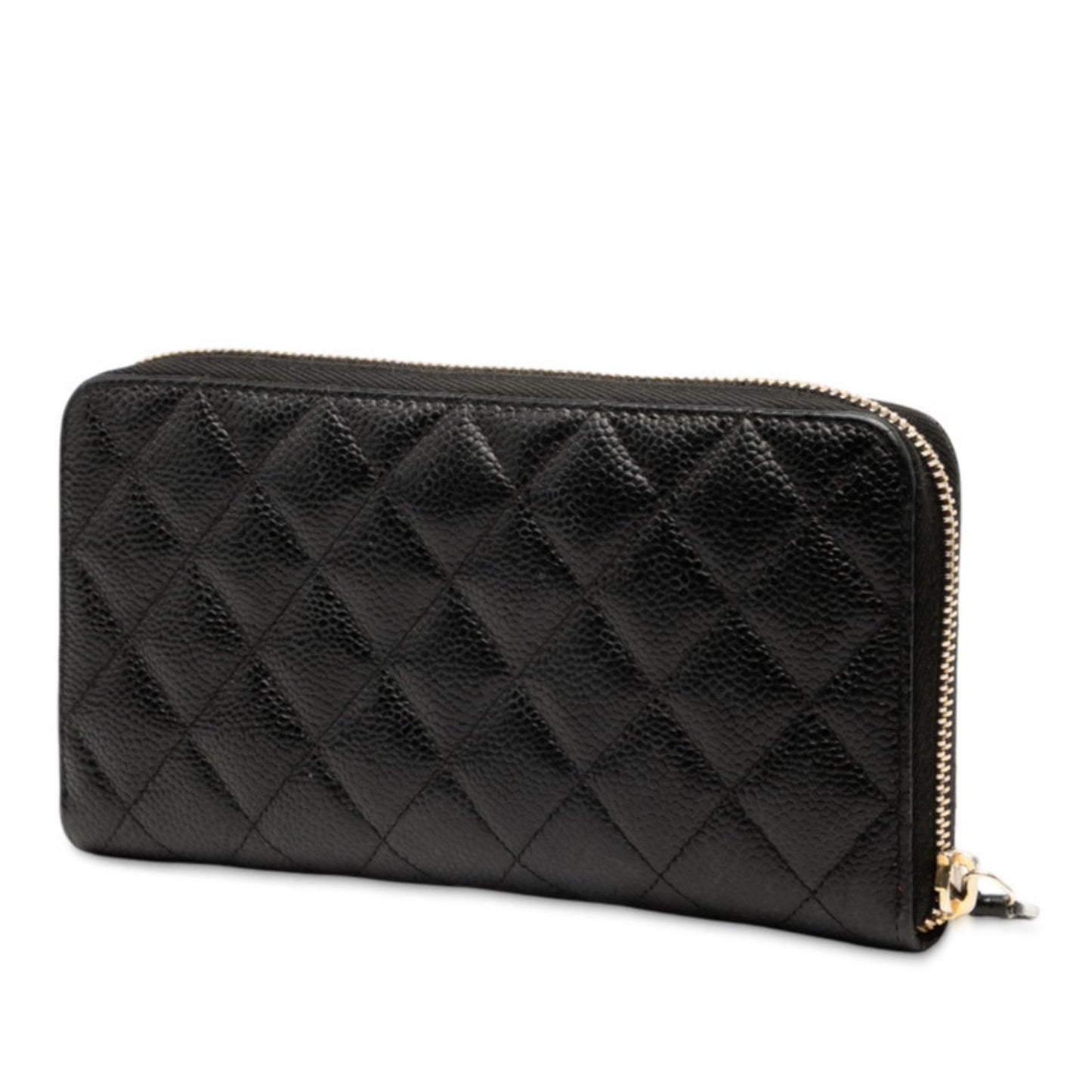 Chanel Matelasse Coco Mark Round Zip Long Wallet In Black Caviar Leather