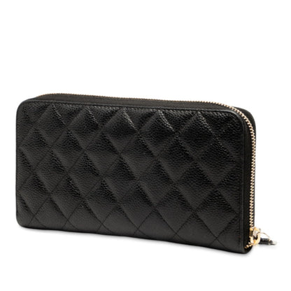 Chanel Matelasse Coco Mark Round Zip Long Wallet In Black Caviar Leather