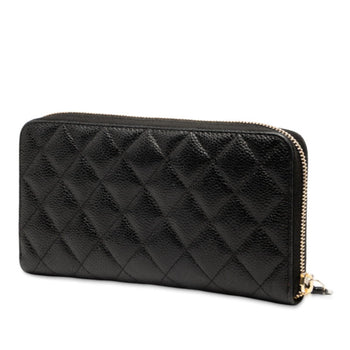 Chanel Matelasse Coco Mark Round Zip Long Wallet In Black Caviar Leather
