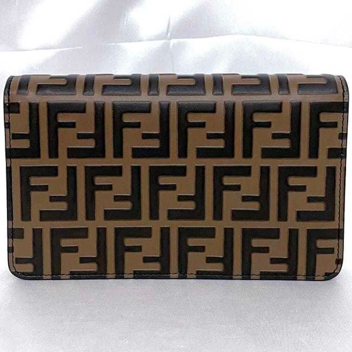 Fendi 2-Way Chain Shoulder Bag Brown Ff Diamond Zucca 8M0488 F-20403 Leather Fendi Flap Embossed