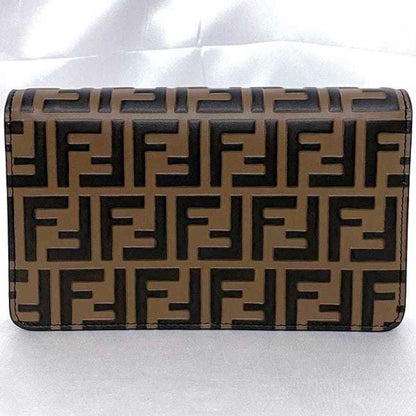 Fendi 2-Way Chain Shoulder Bag Brown Ff Diamond Zucca 8M0488 F-20403 Leather Fendi Flap Embossed