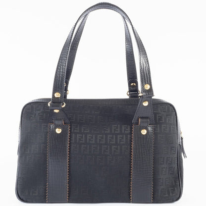 Fendi Zucca Canvas Handbag 8Bn161 Leather Black