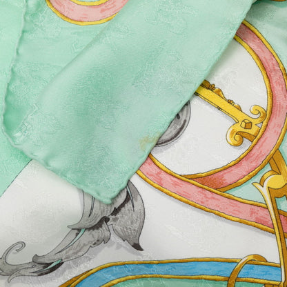 Hermes Herms Carr 90 "L'Instruction Du Roy" Scarf/Muffler In Green Multicolor Silk