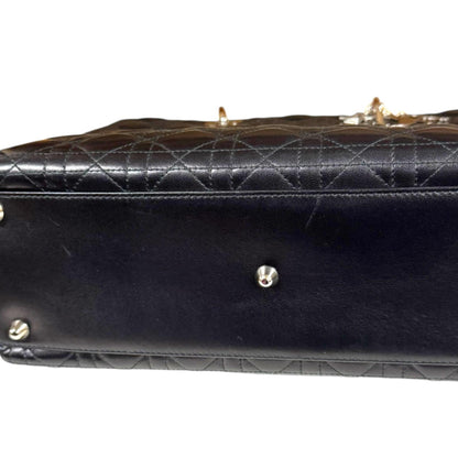 Christian Dior Lady Large Cannage Shoulder Bag In Black Leather