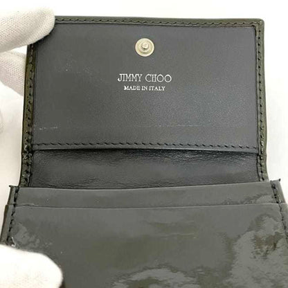 Jimmy Choo Business Card Case Ec-23889 Khaki Green Patent Leather Jimmy Choo Studded Star Design