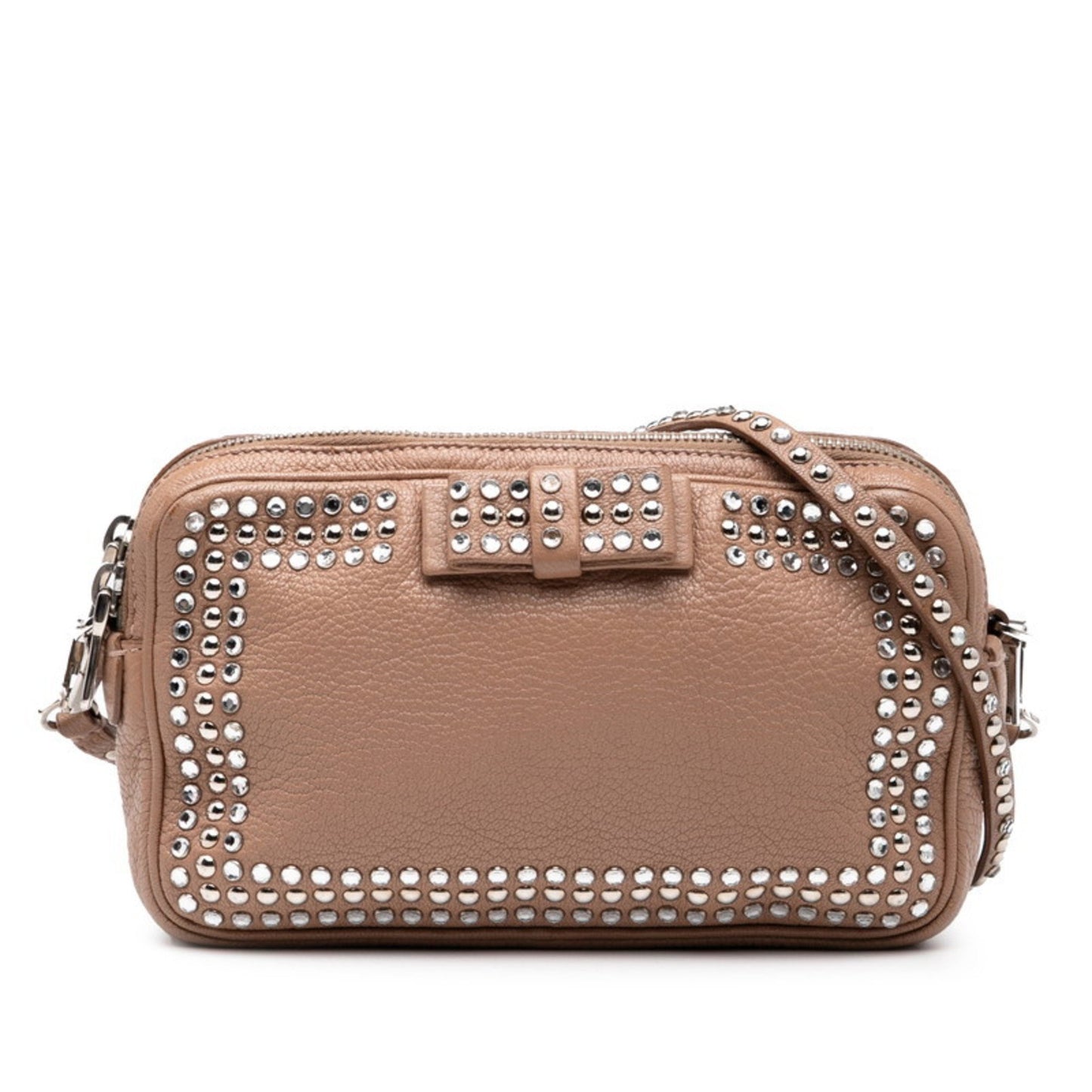 Miu Miu Miu Ribbon Motif Shoulder Bag In Pink Beige Leather