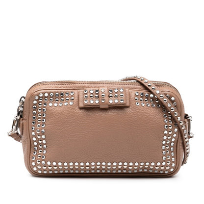 Miu Miu Miu Ribbon Motif Shoulder Bag In Pink Beige Leather