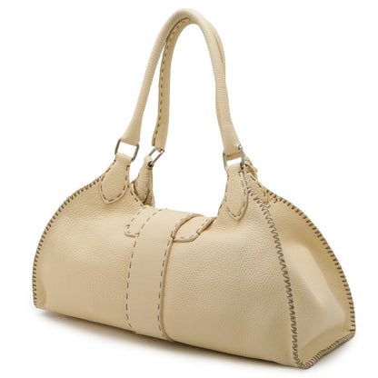 Fendi Selleria Shoulder Bag Tote Leather Cream Beige 8Br487