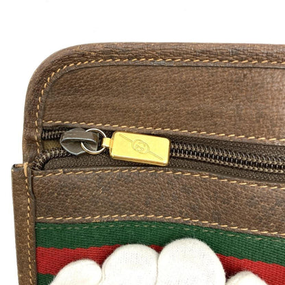 Gucci 017 115 Second Bag Clutch Pouch Gg Supreme Sherry Line Leather Brown