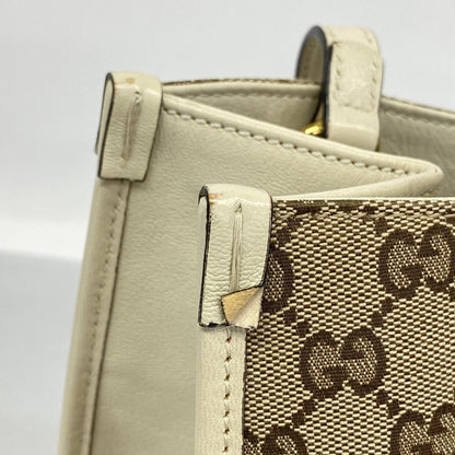 Gucci Gg Canvas Horsebit Tote Bag 623694 Brown White