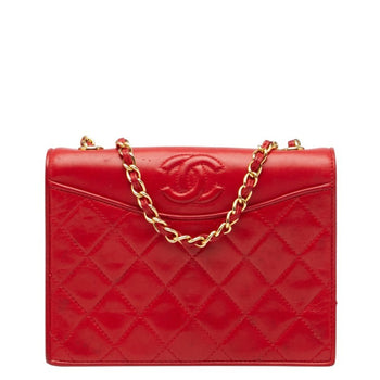 Chanel Matelasse Coco Mark Chain Shoulder Bag In Red Lambskin