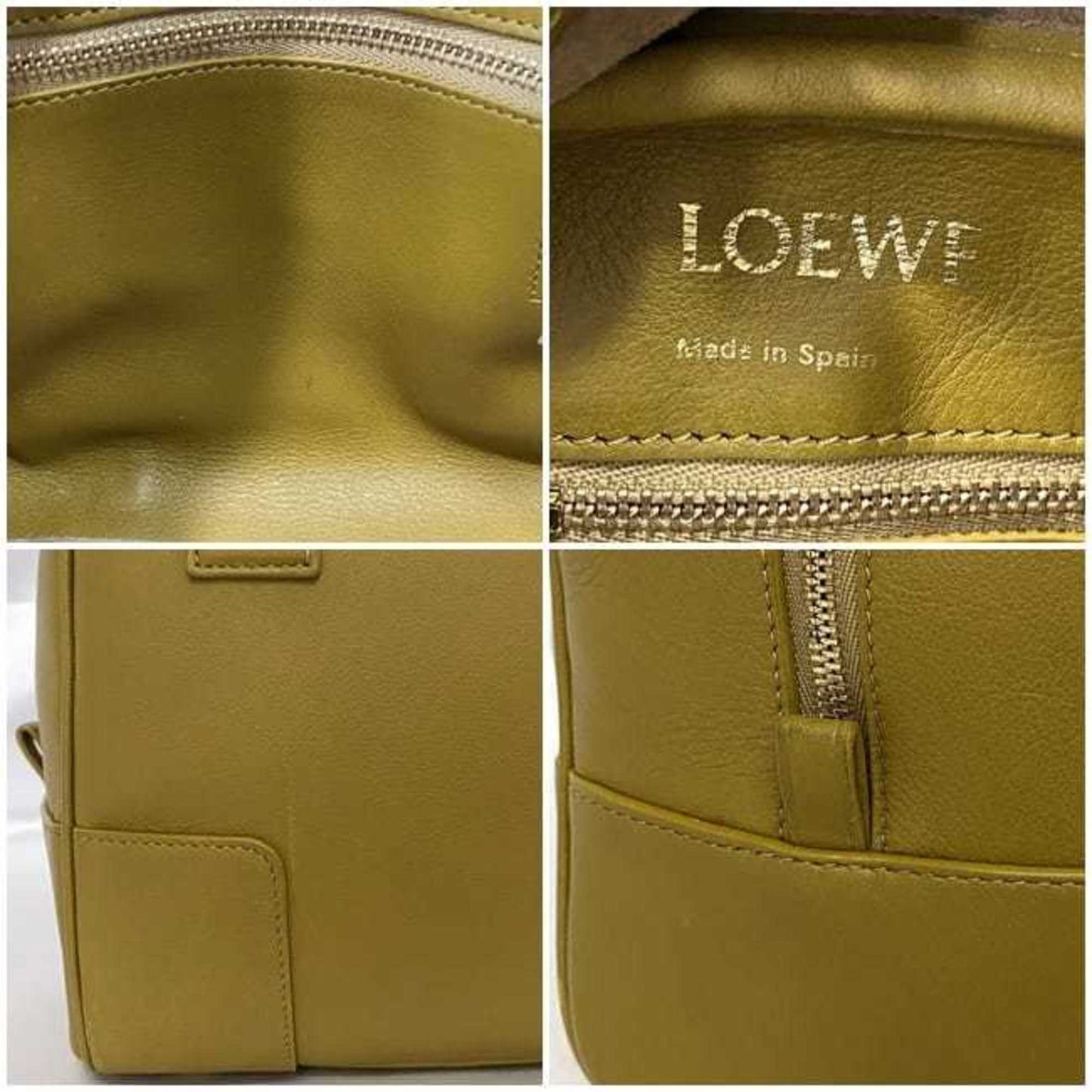 Loewe 2Way Bag Amazona Key 19 F-21325 Yellow Beige A039N10X03 Boston Handbag Leather Anagram