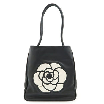 Chanel Camellia Tote Bag Shoulder Leather Black White A20856