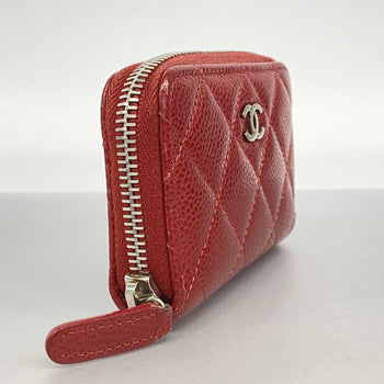 Chanel Wallet/Coin Case Matelasse Caviar Leather Red