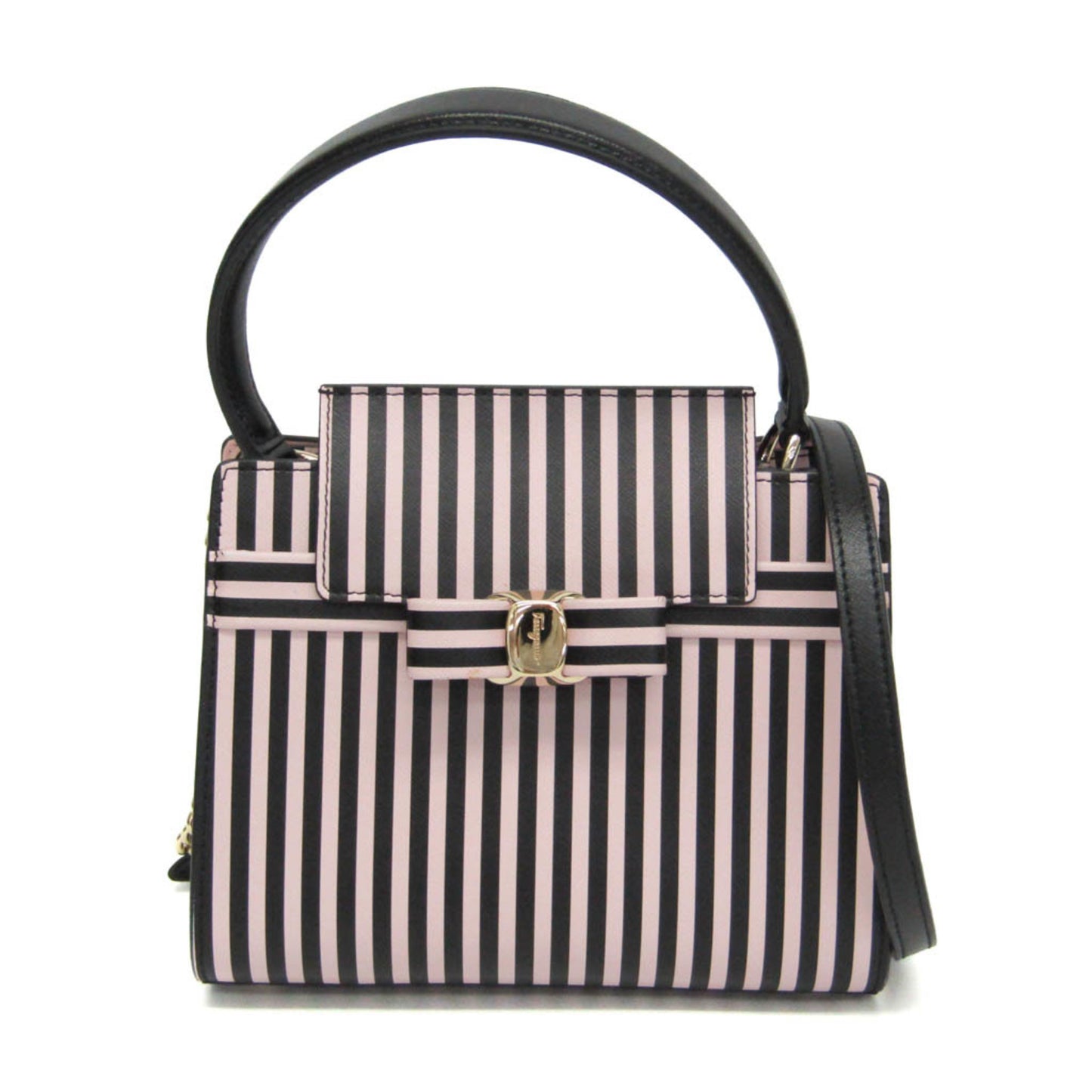 Salvatore Ferragamo Vara Striped 2-Way Bag Fz-21 1262 Women'S Leather Handbag