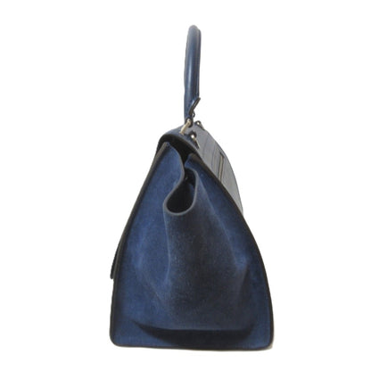 Celine Trapeze Leather Suede Turnlock Handbag Shoulder Bag Navy X Silver Hardware