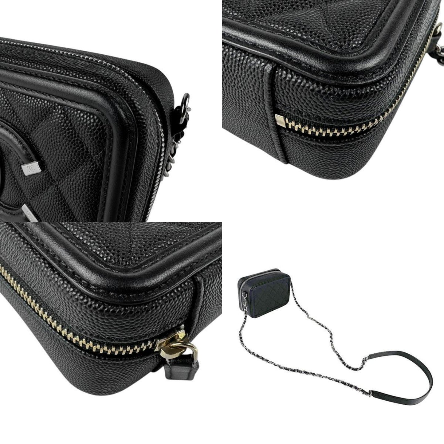 Chanel Shoulder Bag Cc Figley Caviar Skin Leather Black