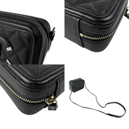 Chanel Shoulder Bag Cc Figley Caviar Skin Leather Black